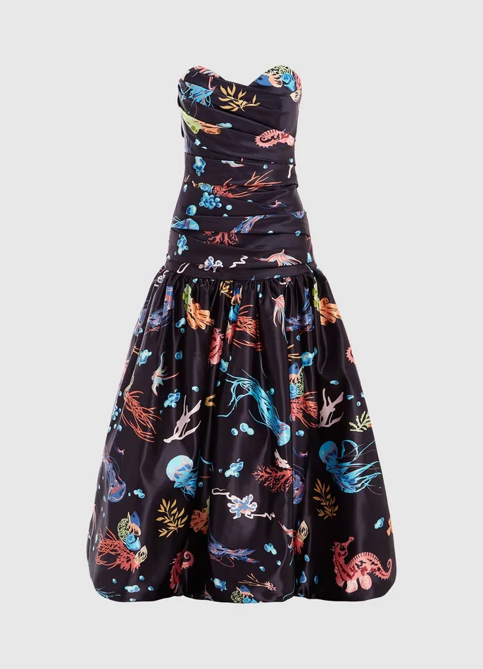Delphine Bustier Midi Dress 8211 Twilight Print in Black Women Dresses and Jumpsuits LEO LIN