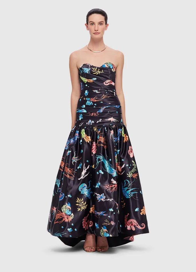 Delphine Bustier Midi Dress 8211 Twilight Print in Black Women Dresses and Jumpsuits LEO LIN