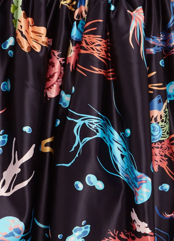 Delphine Bustier Midi Dress 8211 Twilight Print in Black Women Dresses and Jumpsuits LEO LIN