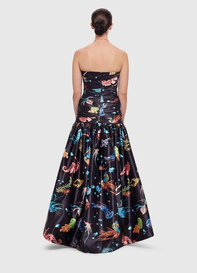 Delphine Bustier Midi Dress 8211 Twilight Print in Black Women Dresses and Jumpsuits LEO LIN