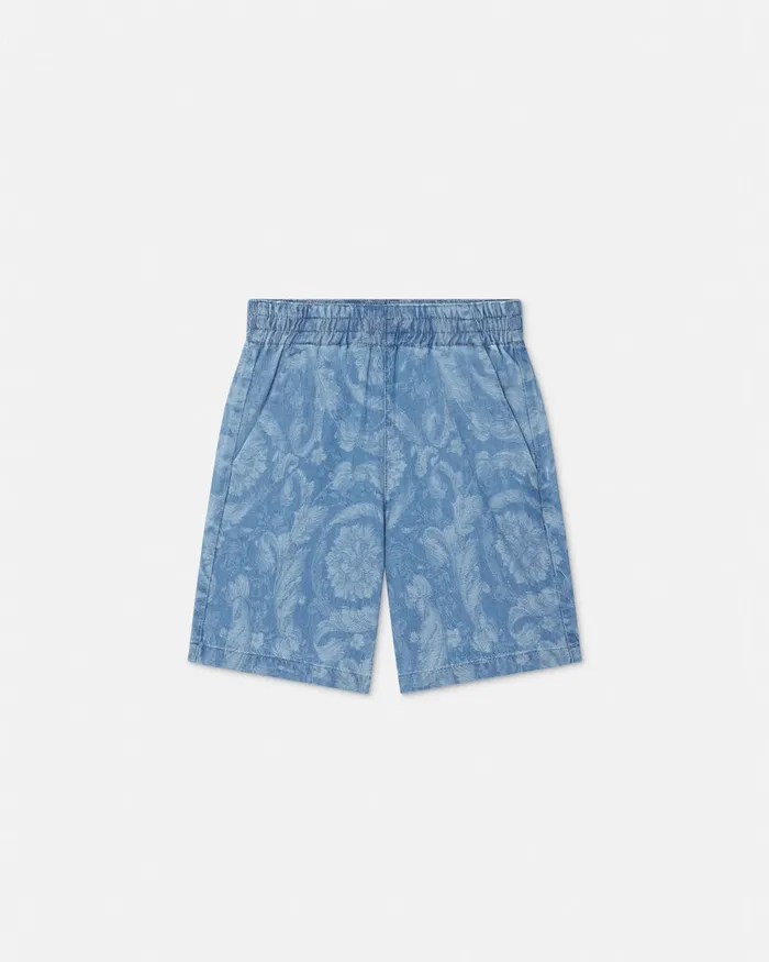 Denim Kids Versace Barocco Chambray Shorts Light Blue