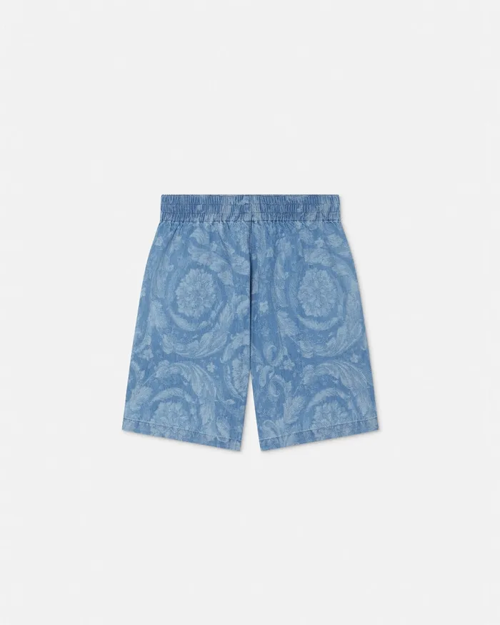Denim Kids Versace Barocco Chambray Shorts Light Blue