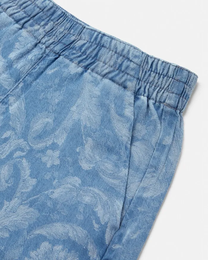 Denim Kids Versace Barocco Chambray Shorts Light Blue