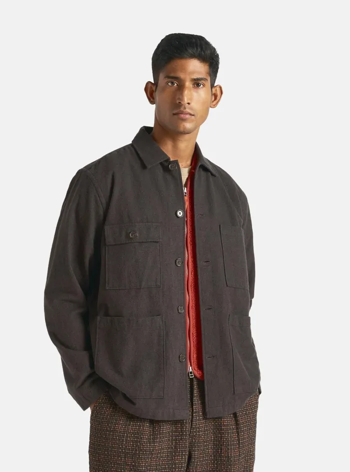 Dockside Jacket In Brown Soft Flannel Cotton Men Universal Works Overshirts