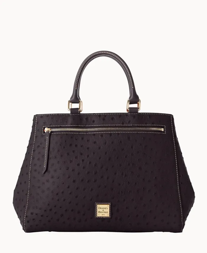 Dooney and Bourke Satchels Ostrich Zip Satchel Black Black 8211 WomenMen