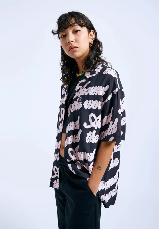Dr Denim Shirts Women Madi Shirt 8211 Off Black Around AOP Off Black Around Aop