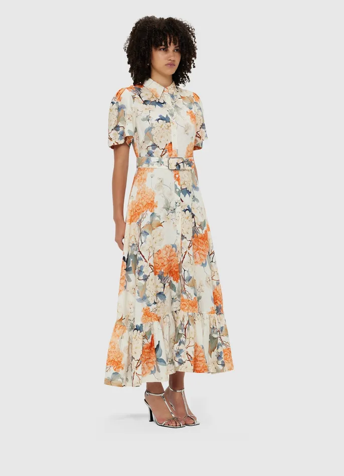 Dresses and Jumpsuits LEO LIN Women Bianca Short Sleeve Midi Dress 8211 Hydrangea Print in Vanilla