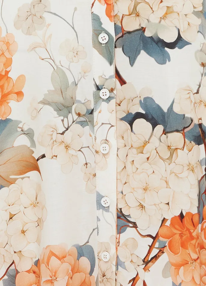 Dresses and Jumpsuits LEO LIN Women Bianca Short Sleeve Midi Dress 8211 Hydrangea Print in Vanilla