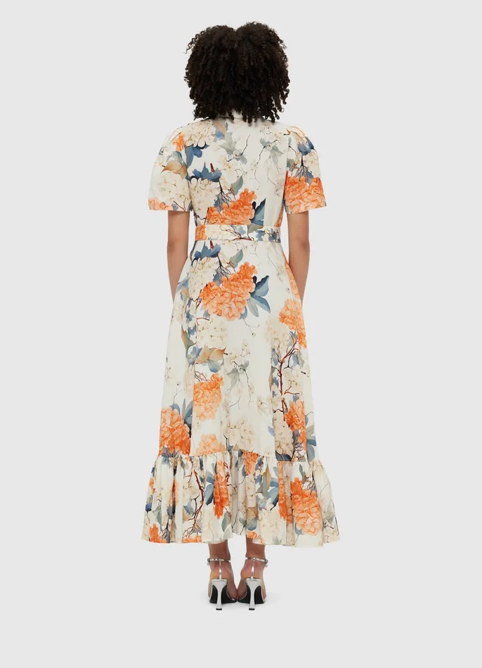 Dresses and Jumpsuits LEO LIN Women Bianca Short Sleeve Midi Dress 8211 Hydrangea Print in Vanilla