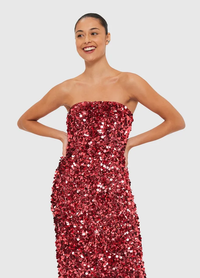 Dresses and Jumpsuits Women Rayna Sequin Bustier Maxi Dress 8211 Mulberry LEO LIN