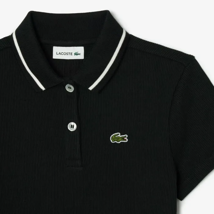 Dresses and Skirts Kids Lacoste Kids039 Ribbed Knit Polo Dress Black White Kbr