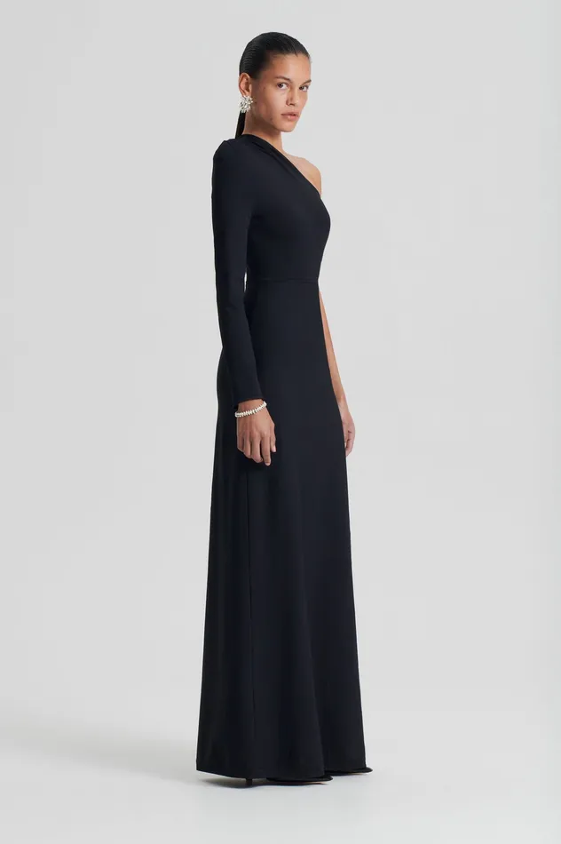 Dresses CREPE KNIT ONE SHOULDER GOWN BLACK Scanlan Theodore Women Dresses CREPE KNIT ONE SHOULDER GOWN BLACK Scanlan Theodore Women