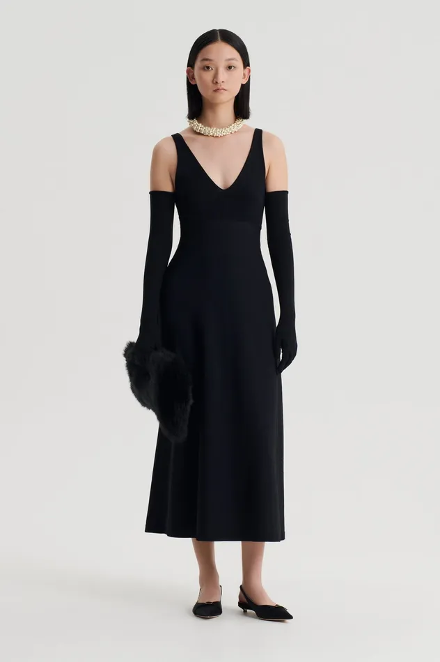 Dresses Scanlan Theodore Women CREPE KNIT V NECK DRESS BLACK