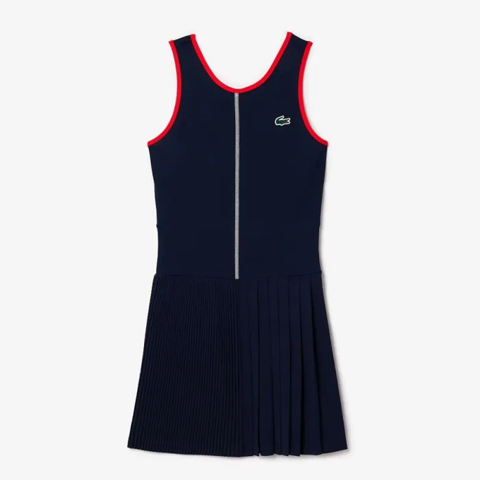 Dresses Women Lacoste Women039s UltraDry Stretch Tennis Dress and Shorts Navy Blue Red 7pe