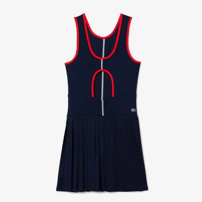 Dresses Women Lacoste Women039s UltraDry Stretch Tennis Dress and Shorts Navy Blue Red 7pe