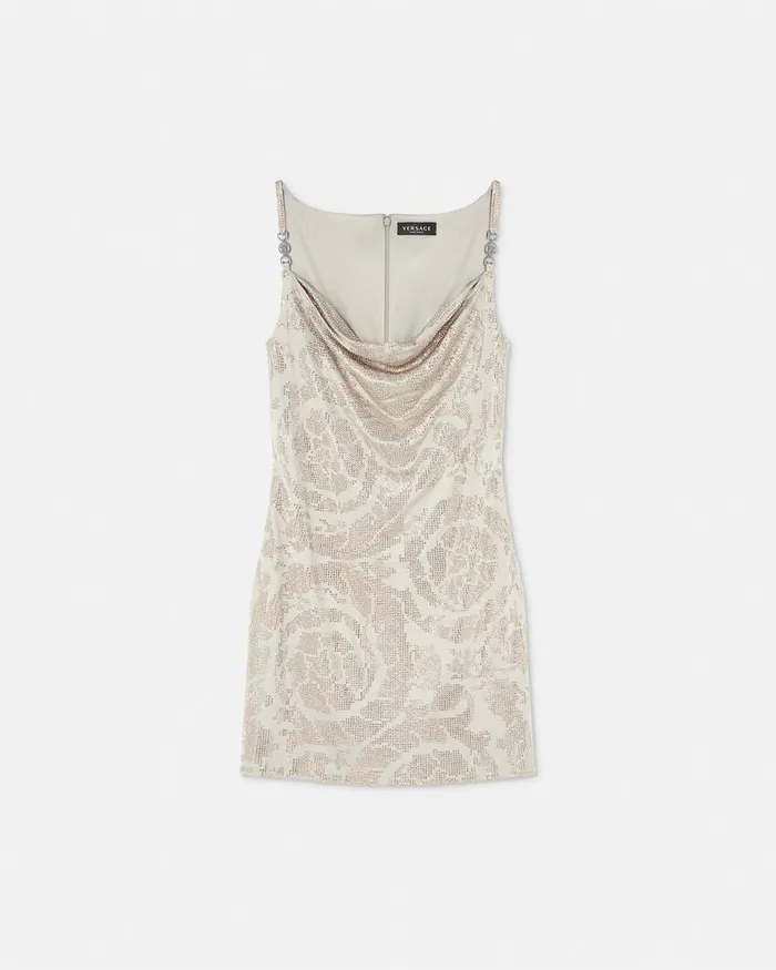 Dresses Women Versace Crystal Barocco Cowl Slip Mini Dress Beige