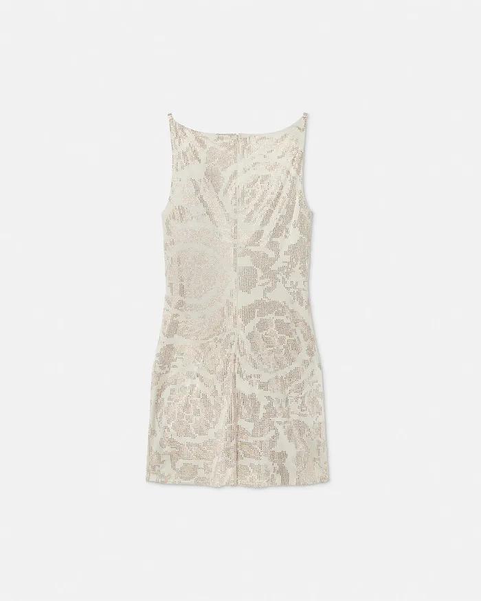 Dresses Women Versace Crystal Barocco Cowl Slip Mini Dress Beige