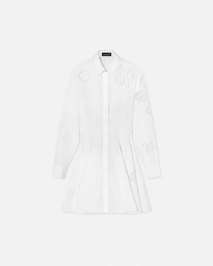 Dresses Women Versace Embroidered Sangallo Flared Shirt Dress White