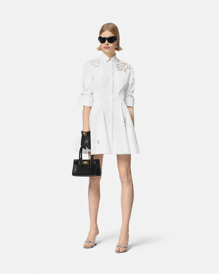 Dresses Women Versace Embroidered Sangallo Flared Shirt Dress White