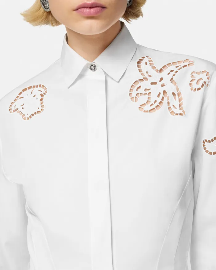 Dresses Women Versace Embroidered Sangallo Flared Shirt Dress White