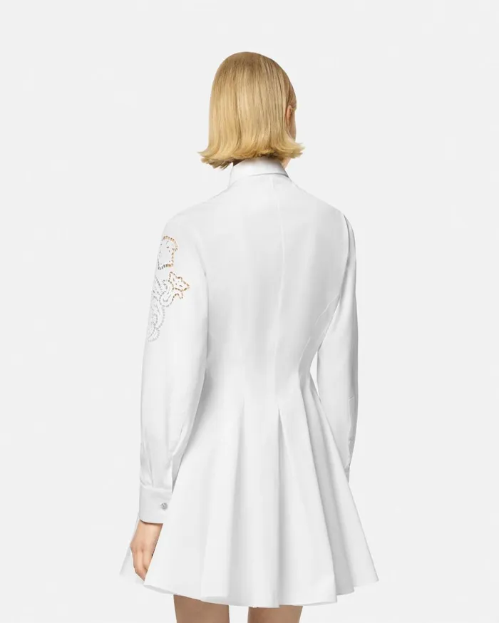 Dresses Women Versace Embroidered Sangallo Flared Shirt Dress White