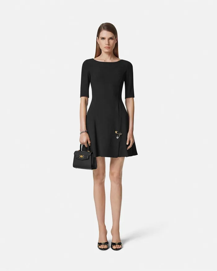 Dresses Women Versace Safety Pin Flared Matte Satin Mini Dress Black