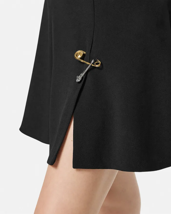 Dresses Women Versace Safety Pin Flared Matte Satin Mini Dress Black