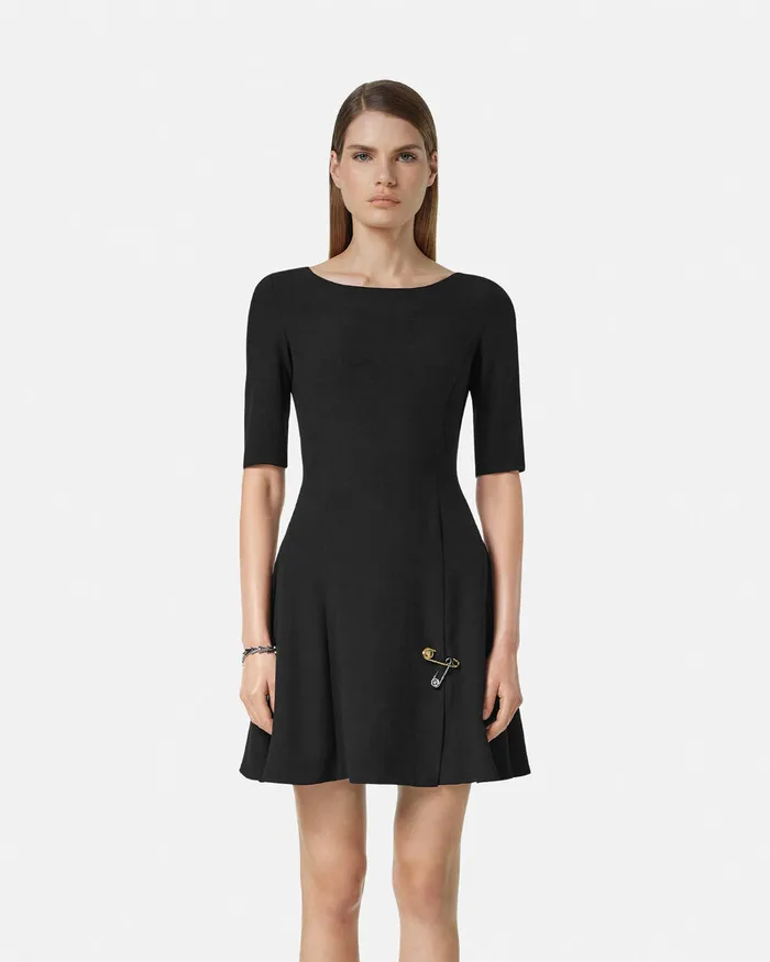 Dresses Women Versace Safety Pin Flared Matte Satin Mini Dress Black
