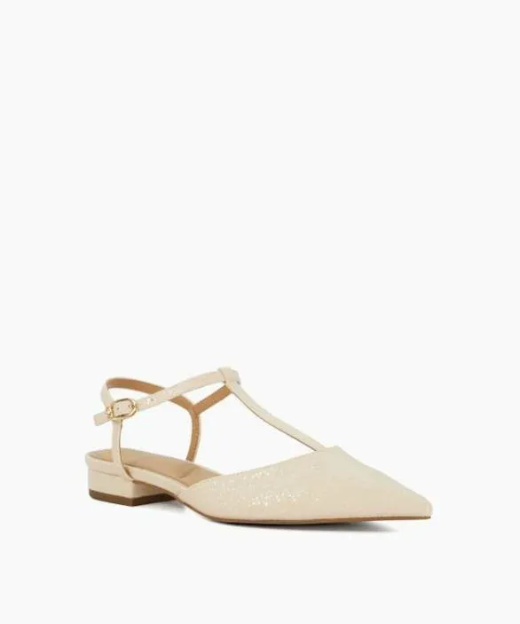 Dune London Ballet Pumps Women Harler Ecru Boucle TBar Flats Neutral