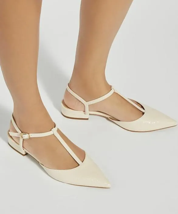 Dune London Ballet Pumps Women Harler Ecru Boucle TBar Flats Neutral