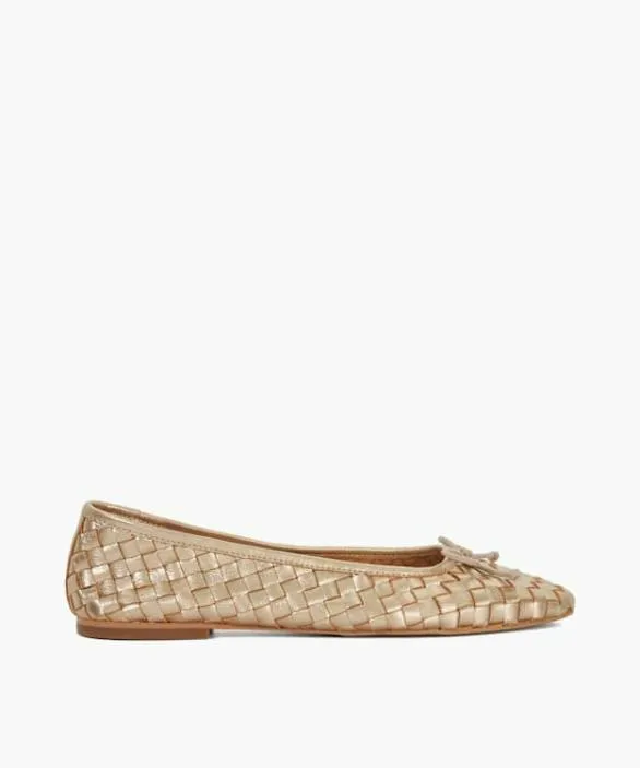 Dune London Ballet Pumps Women Heat Gold Woven Leather Bow Detail Ballet Pumps Metallic
