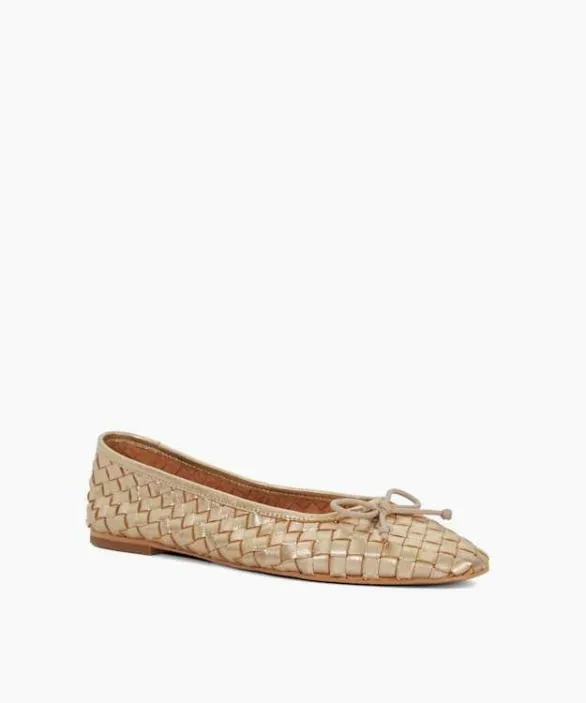 Dune London Ballet Pumps Women Heat Gold Woven Leather Bow Detail Ballet Pumps Metallic