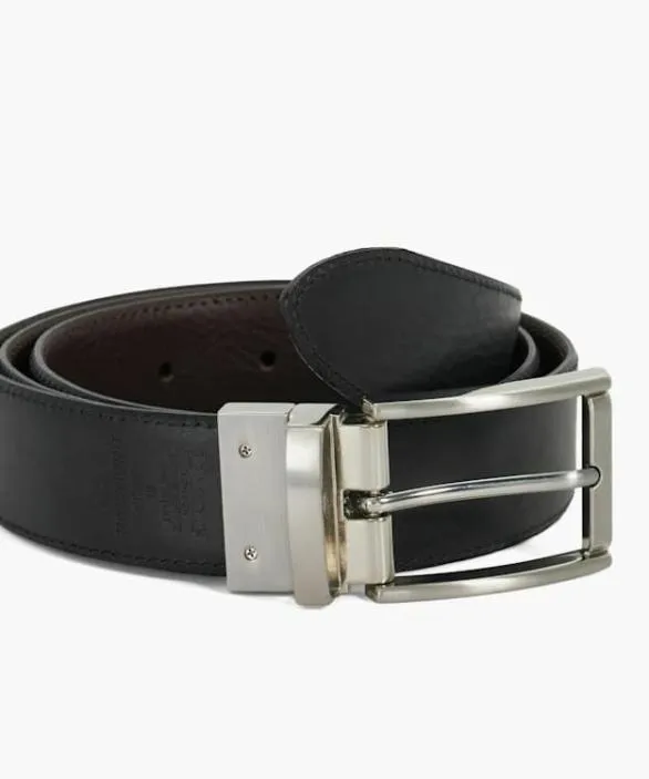 Dune London Belts Men Olen Black Premium Leather Reversible Belt Black