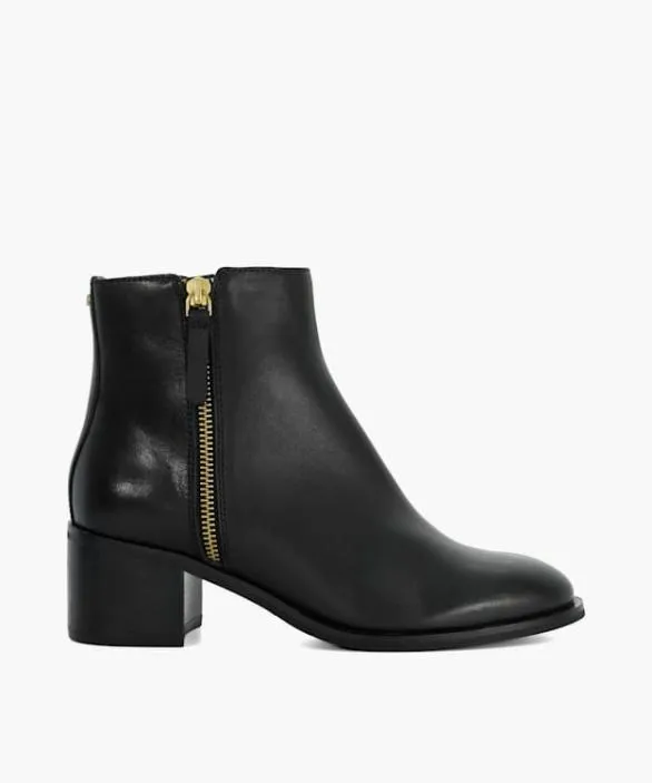 Dune London Black Boots Women Pertlie Black Leather Stacked Heel Ankle Boots Black