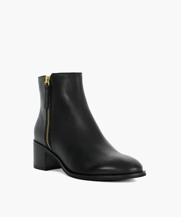 Dune London Black Boots Women Pertlie Black Leather Stacked Heel Ankle Boots Black