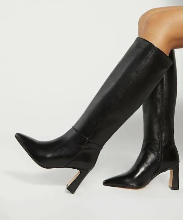 Dune London Black Boots Women Startler Black Knee High Heel Boots Black