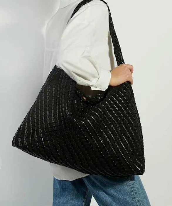Dune London Black Handbags Women Deliberate XL Black Extra Large Woven Shoulder Bag Black