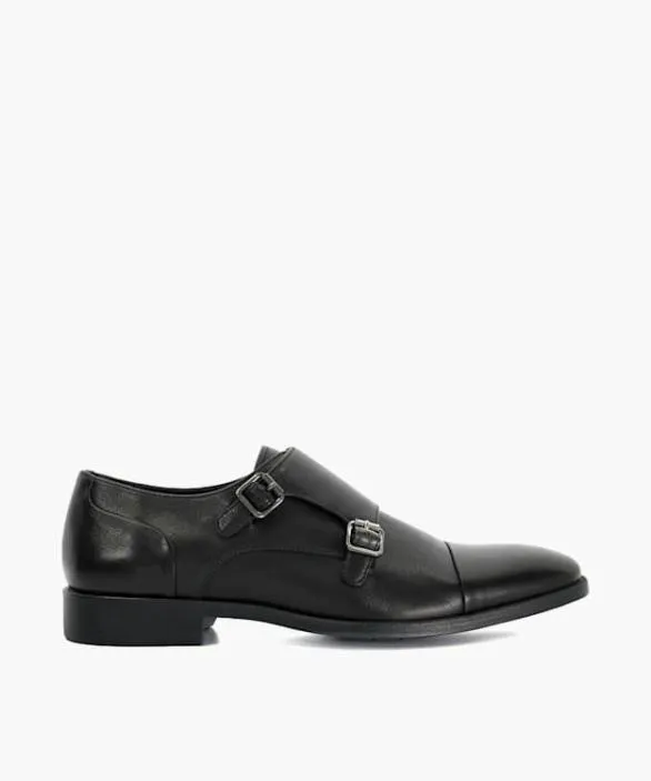 Dune London Black Shoes Men Satchin Black Double Buckle Monk Shoe Black