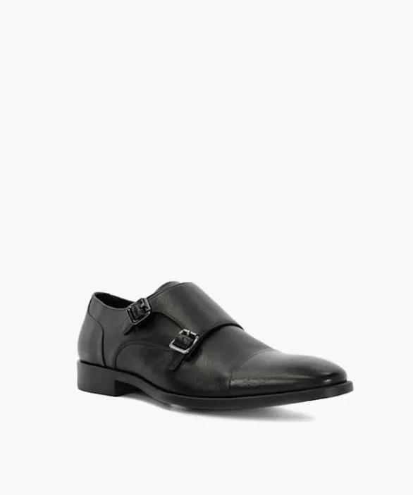 Dune London Black Shoes Men Satchin Black Double Buckle Monk Shoe Black