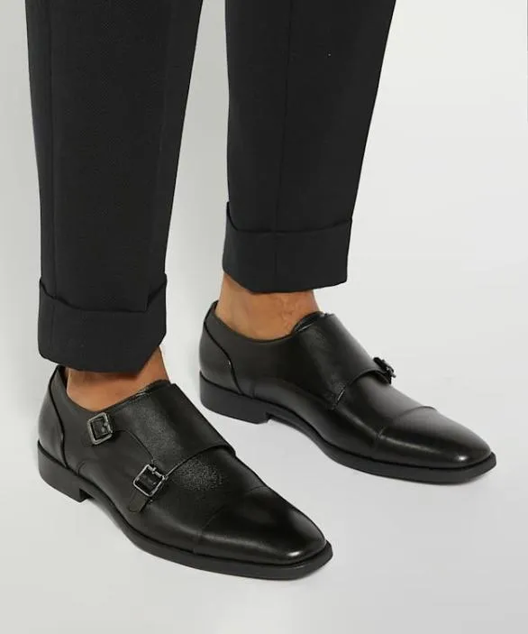 Dune London Black Shoes Men Satchin Black Double Buckle Monk Shoe Black