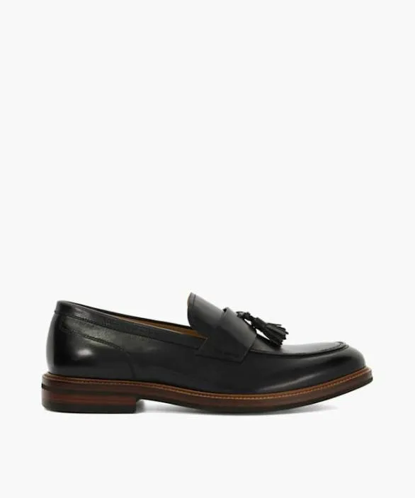 Dune London Black Shoes Men Shaw Black Tassel Detail Loafers Black