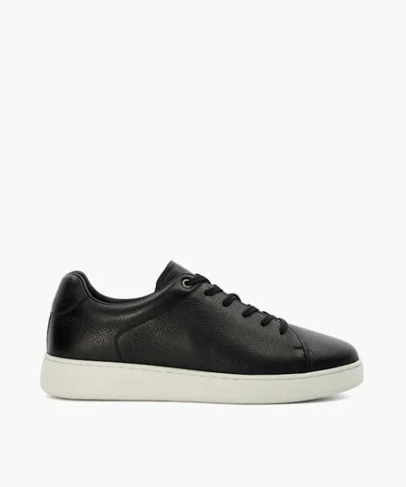 Dune London Black Shoes Men Theons Black Leather Cup Sole Trainers Black