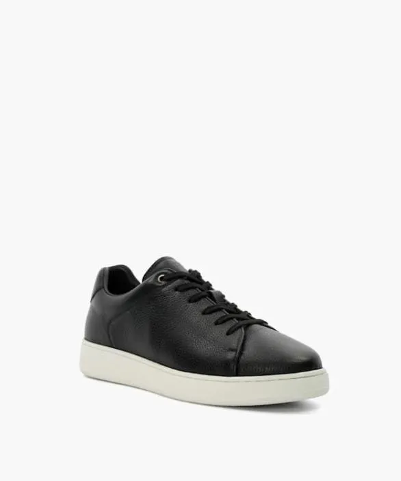 Dune London Black Shoes Men Theons Black Leather Cup Sole Trainers Black