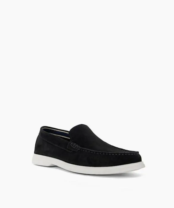 Dune London Boat Shoes Men Buftonn Black Topstitch Casual Loafers Black Suede