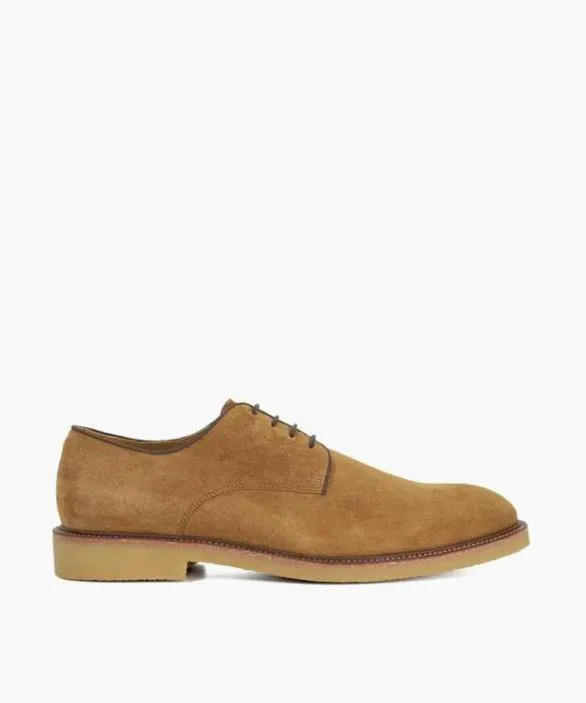 Dune London Brown Shoes Men Banford Tan Suede Gibson Lace Up Shoes Brown