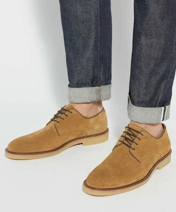 Dune London Brown Shoes Men Banford Tan Suede Gibson Lace Up Shoes Brown