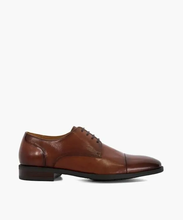 Dune London Brown Shoes Men Suffix Dark Tan Leather Toe Cap Lace Up Derby Brown