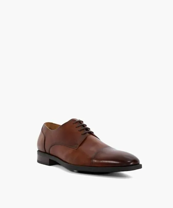 Dune London Brown Shoes Men Suffix Dark Tan Leather Toe Cap Lace Up Derby Brown