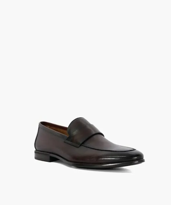 Dune London Brown Shoes Men Sylas Brown Leather Penny Loafers Brown
