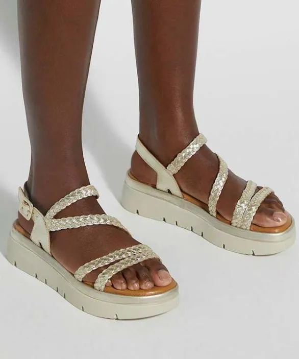 Dune London Chunky Sandals Women Lexture Gold Woven Leather Asymmetric Strap Flatform Sandals Metallic